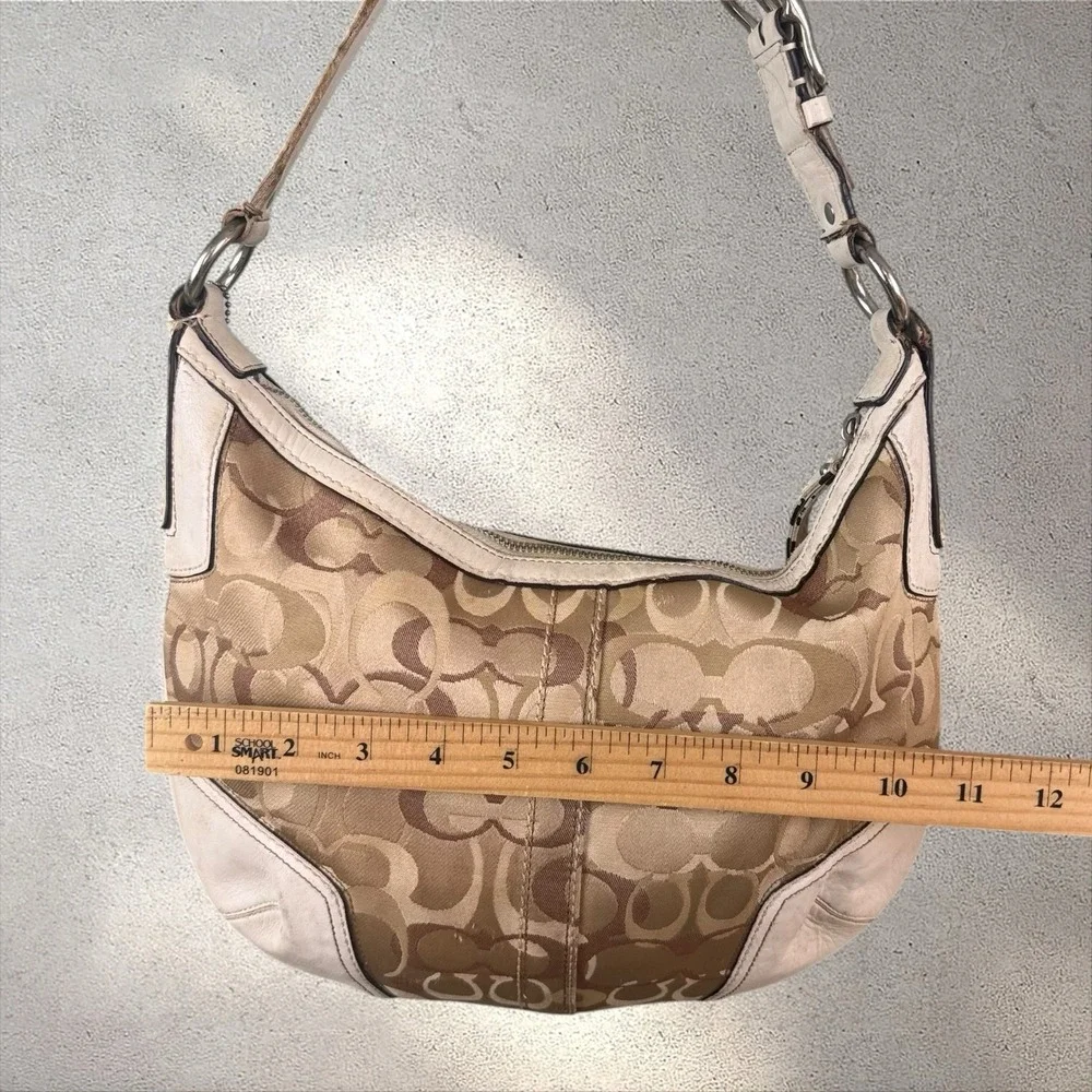 Vintage COACH Hamptons Signature Hobo Shoulder Bag White Leather Trim Y2K 11811